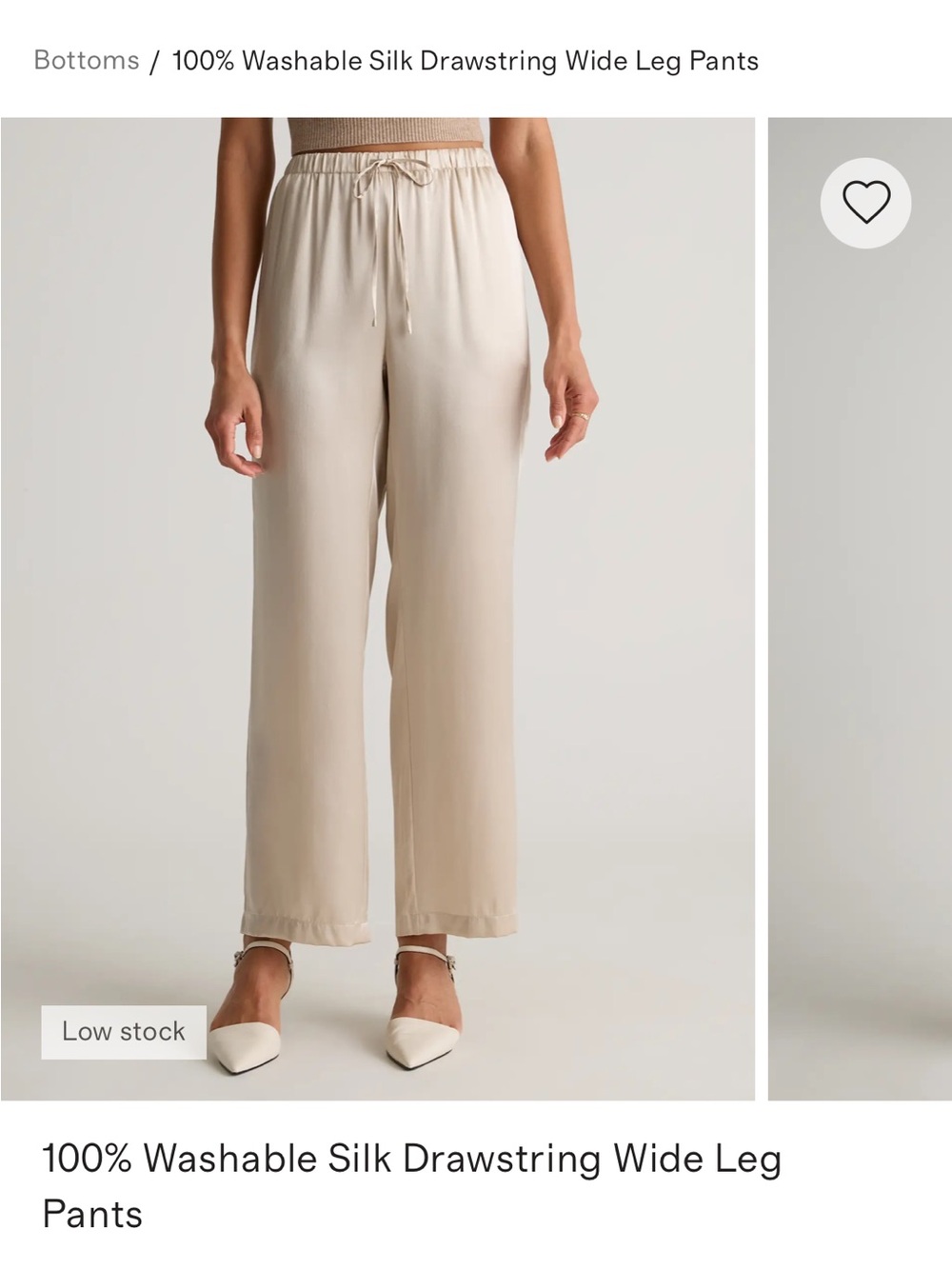 Quince Cream 100% Washable Silk Drawstring Wide-Leg Pants
